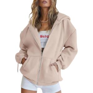 imageTrendy Queen Womens Zip Up Hoodies Oversized Sweatshirts Fall School Fashion Outfits Casual Jackets 2025 Winter ClothesApricot