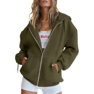 imageTrendy Queen Womens Zip Up Hoodies Oversized Sweatshirts Fall School Fashion Outfits Casual Jackets 2025 Winter ClothesArmy Green