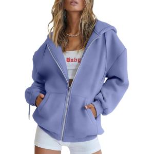 imageTrendy Queen Womens Zip Up Hoodies Oversized Sweatshirts Fall School Fashion Outfits Casual Jackets 2025 Winter ClothesBlue Purple