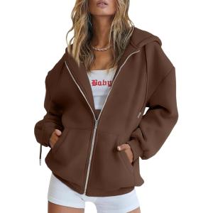 imageTrendy Queen Womens Zip Up Hoodies Oversized Sweatshirts Fall School Fashion Outfits Casual Jackets 2025 Winter ClothesCoffee