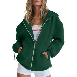 imageTrendy Queen Womens Zip Up Hoodies Oversized Sweatshirts Fall School Fashion Outfits Casual Jackets 2025 Winter ClothesDark Green