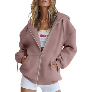 imageTrendy Queen Womens Zip Up Hoodies Oversized Sweatshirts Fall School Fashion Outfits Casual Jackets 2025 Winter ClothesDark Pink