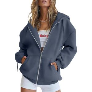 imageTrendy Queen Womens Zip Up Hoodies Oversized Sweatshirts Fall School Fashion Outfits Casual Jackets 2025 Winter ClothesDusty Blue