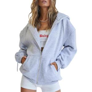 imageTrendy Queen Womens Zip Up Hoodies Oversized Sweatshirts Fall School Fashion Outfits Casual Jackets 2025 Winter ClothesGrey