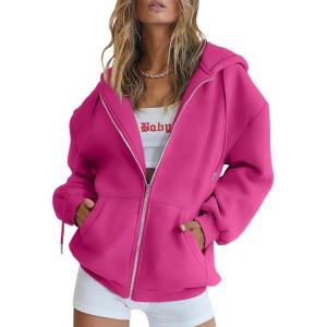 imageTrendy Queen Womens Zip Up Hoodies Oversized Sweatshirts Fall School Fashion Outfits Casual Jackets 2025 Winter ClothesHot Pink