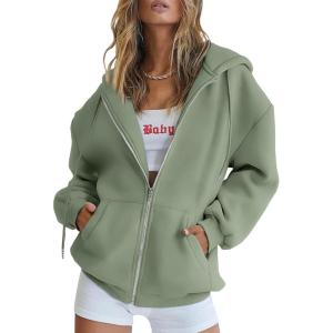 imageTrendy Queen Womens Zip Up Hoodies Oversized Sweatshirts Fall School Fashion Outfits Casual Jackets 2025 Winter ClothesLightgreen
