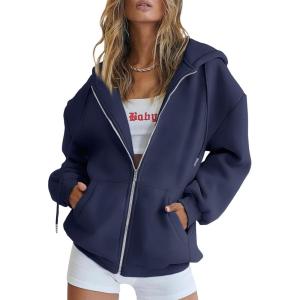 imageTrendy Queen Womens Zip Up Hoodies Oversized Sweatshirts Fall School Fashion Outfits Casual Jackets 2025 Winter ClothesNavy Blue