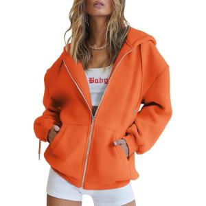 imageTrendy Queen Womens Zip Up Hoodies Oversized Sweatshirts Fall School Fashion Outfits Casual Jackets 2025 Winter ClothesOrange