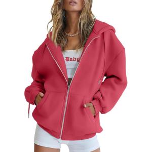 imageTrendy Queen Womens Zip Up Hoodies Oversized Sweatshirts Fall School Fashion Outfits Casual Jackets 2025 Winter ClothesWatermelon