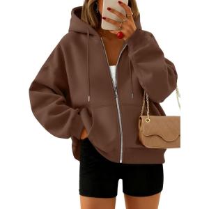 imageTrendy Queen Zip Up Hoodies For Women Cropped Sweatshirts Fall Fashion Outfits 2025 Y2k Fleece Teen Girls ClothesCoffee