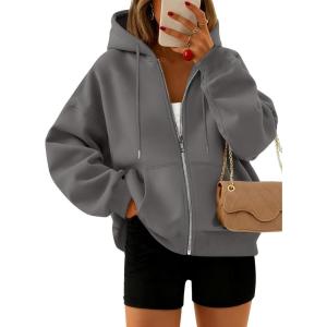 imageTrendy Queen Zip Up Hoodies For Women Cropped Sweatshirts Fall Fashion Outfits 2025 Y2k Fleece Teen Girls ClothesDark Grey