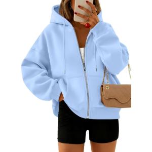 imageTrendy Queen Zip Up Hoodies For Women Cropped Sweatshirts Fall Fashion Outfits 2025 Y2k Fleece Teen Girls ClothesSkyblue