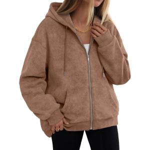 imageTrendy Queen Zip Up Hoodies for Women Acid Wash Oversized Sweatshirt Fall Fashion Jacket Cute Y2k Winter teen girls pulloverCoffee