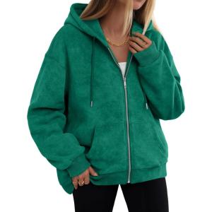 imageTrendy Queen Zip Up Hoodies for Women Acid Wash Oversized Sweatshirt Fall Fashion Jacket Cute Y2k Winter teen girls pulloverGreen