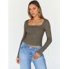 imageTrendy Queen Womens Long Sleeve Shirts Crop Square Neck Ribbed Tops Basic Slim Fit Y2K Fall Winter Clothes Outfits 2025Coffee