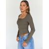 imageTrendy Queen Womens Long Sleeve Shirts Crop Square Neck Ribbed Tops Basic Slim Fit Y2K Fall Winter Clothes Outfits 2025Coffee