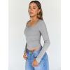imageTrendy Queen Womens Long Sleeve Shirts Crop Square Neck Ribbed Tops Basic Slim Fit Y2K Fall Winter Clothes Outfits 2025Grey