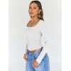 imageTrendy Queen Womens Long Sleeve Shirts Crop Square Neck Ribbed Tops Basic Slim Fit Y2K Fall Winter Clothes Outfits 2025White