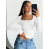 imageTrendy Queen Womens Long Sleeve Shirts Crop Square Neck Ribbed Tops Basic Slim Fit Y2K Fall Winter Clothes Outfits 2025White