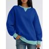 imageTrendy Queen Womens Oversized Color Block Fleeced Crewneck SweatshirtCobalt Blue