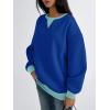 imageTrendy Queen Womens Oversized Color Block Fleeced Crewneck SweatshirtCobalt Blue