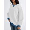 imageTrendy Queen Womens Oversized Color Block Fleeced Crewneck SweatshirtWhite
