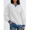 imageTrendy Queen Womens Oversized Color Block Fleeced Crewneck SweatshirtWhite
