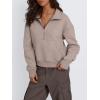 imageTrendy Queen Womens Sweatshirts Quarter Zip Pullover Oversized Cropped Sweater Fall Winter HoodiesCoffeegrey
