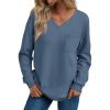 imageTrendy Queen Womens Long Sleeve Tops Casual Shirts V Neck Clothing Fall Fashion Clothes with PocketBlue