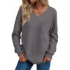 imageTrendy Queen Womens Long Sleeve Tops Casual Shirts V Neck Clothing Fall Fashion Clothes with PocketGrey