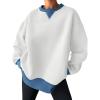 imageTrendy Queen Womens Oversized Color Block Fleeced Crewneck SweatshirtWhite
