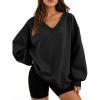imageTrendy Queen Womens Oversized Sweatshirts Fall Fashion V Neck Hoodies Loose Fit Winter Outfits Teen Girl Clothes 2025Black