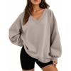 imageTrendy Queen Womens Oversized Sweatshirts Fall Fashion V Neck Hoodies Loose Fit Winter Outfits Teen Girl Clothes 2025Coffeegrey