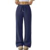 imageTrendy Queen Womens Sweatpants Baggy Wide Leg Barrel Pants Lounge Comfy Palazzo Joggers with PocketsNavy