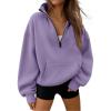 imageTrendy Queen Womens Sweatshirts Quarter Half Zip Pullover Fall Fashion Outfits 2025 Oversized Hoodies Comfy Winter ClothesPurple