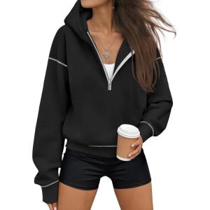 imageTrendy Queen Half Zip Pullover Hoodies for Women Y2k Cute Cropped Sweatshirts Jackets Fall Fashion 2025 Outfits ClothingBlack