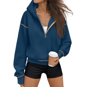 imageTrendy Queen Half Zip Pullover Hoodies for Women Y2k Cute Cropped Sweatshirts Jackets Fall Fashion 2025 Outfits ClothingDark Blue