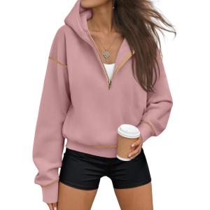 imageTrendy Queen Half Zip Pullover Hoodies for Women Y2k Cute Cropped Sweatshirts Jackets Fall Fashion 2025 Outfits ClothingPink