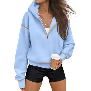 imageTrendy Queen Half Zip Pullover Hoodies for Women Y2k Cute Cropped Sweatshirts Jackets Fall Fashion 2025 Outfits ClothingSky Blue