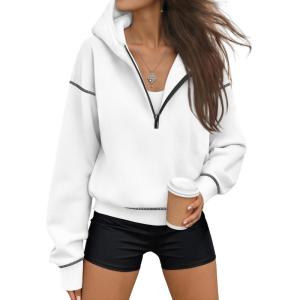 imageTrendy Queen Half Zip Pullover Hoodies for Women Y2k Cute Cropped Sweatshirts Jackets Fall Fashion 2025 Outfits ClothingWhite