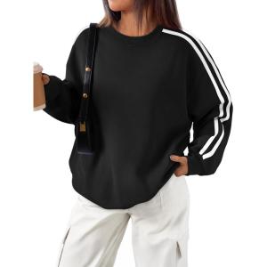 imageTrendy Queen Oversized Sweatshirt for Women Crewneck Fall Fashion Clothes 2025 Striped Sweater y2k Teen Girls OutfitsBlack