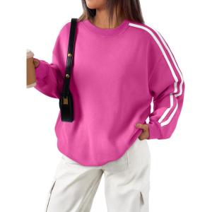 imageTrendy Queen Oversized Sweatshirt for Women Crewneck Fall Fashion Clothes 2025 Striped Sweater y2k Teen Girls OutfitsHotpink