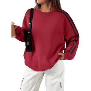 imageTrendy Queen Oversized Sweatshirt for Women Crewneck Fall Fashion Clothes 2025 Striped Sweater y2k Teen Girls OutfitsRed