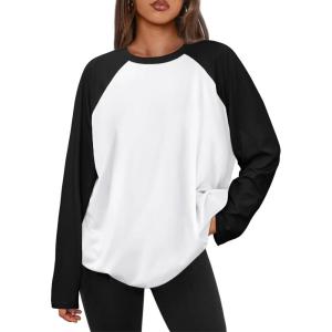 imageTrendy Queen Women Oversized Long Sleeve Shirt 2025 Summer Casual Basics Top Loose Fit Tee Fashion Cute ClothesWhiteblack
