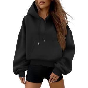 imageTrendy Queen Womens Cute Cropped Hoodies Y2k Long Sleeve Sweatshirts Fall Fashion Outfits Winter Sweater Clothes 2025Black