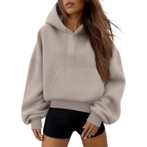 imageTrendy Queen Womens Cute Cropped Hoodies Y2k Long Sleeve Sweatshirts Fall Fashion Outfits Winter Sweater Clothes 2025Coffee Grey