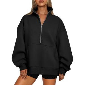 imageTrendy Queen Womens Half Zip Oversized Sweatshirts Casual Pullover Long Sleeve Shirts Fall Fashion 2024 Winter ClothesBlack