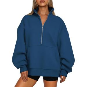 imageTrendy Queen Womens Half Zip Oversized Sweatshirts Casual Pullover Long Sleeve Shirts Fall Fashion 2024 Winter ClothesBlue