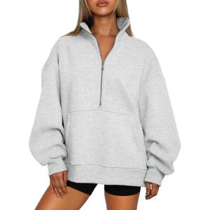 imageTrendy Queen Womens Half Zip Oversized Sweatshirts Casual Pullover Long Sleeve Shirts Fall Fashion 2024 Winter ClothesGrey