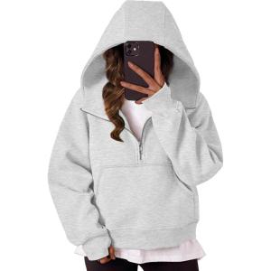 imageTrendy Queen Womens Hoodies Quarter Half Zip Pullover Oversized Sweatshirts Half With Pockets Fall ClothesGrey